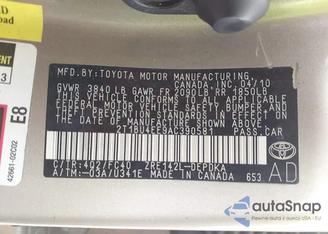 2010 Toyota Corolla Le из США, поврежденный, VIN 2T1BU4EE9AC390581